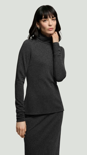 Skinny Turtleneck in Wool Jersey | Dark Grey Melange Daily Comfort Chic Hoodie
