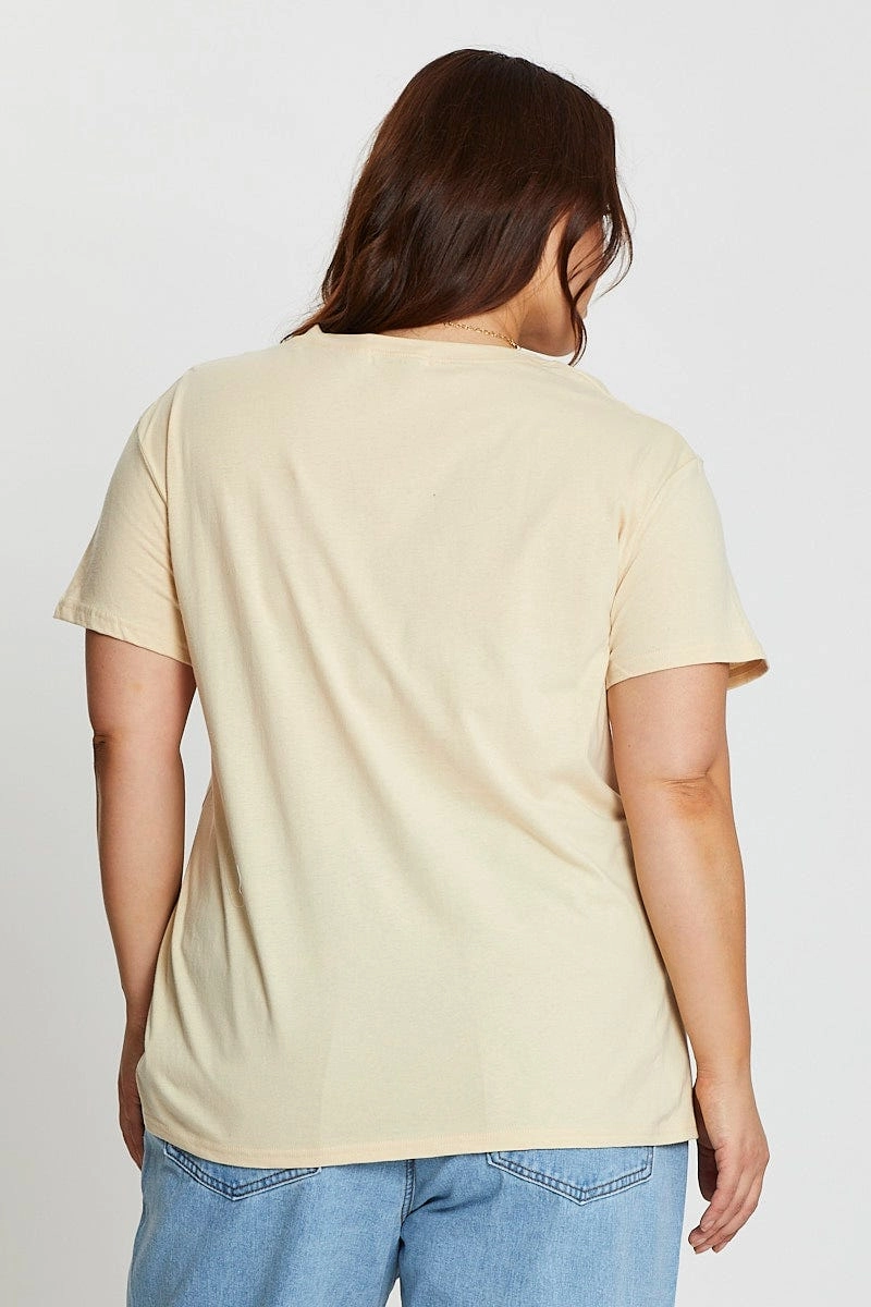 Beige Short Sleeve American Racing Regular Sand T-shirt Active Trend