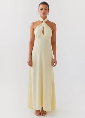 Tie-Detail Adrienne Linen Maxi Dress - Lemon
