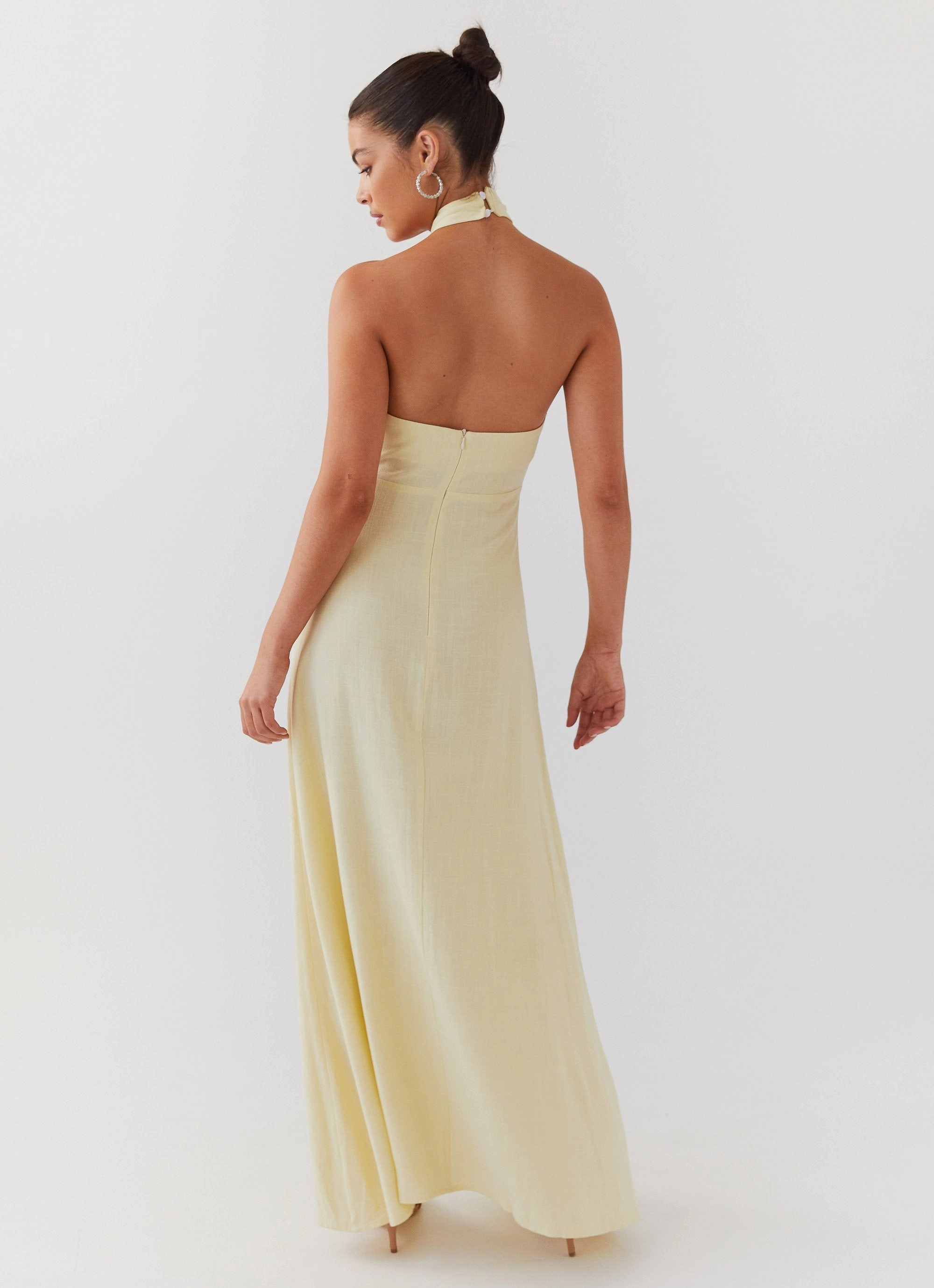 Adrienne Linen Maxi Dress - Lemon Ruffle Detail Linen Soft