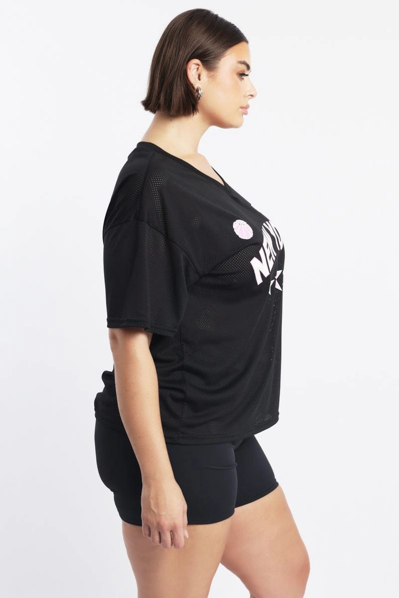 Vintage authenticity Slim Waist Black Graphic T Shirt Short Sleeve Crew Neck