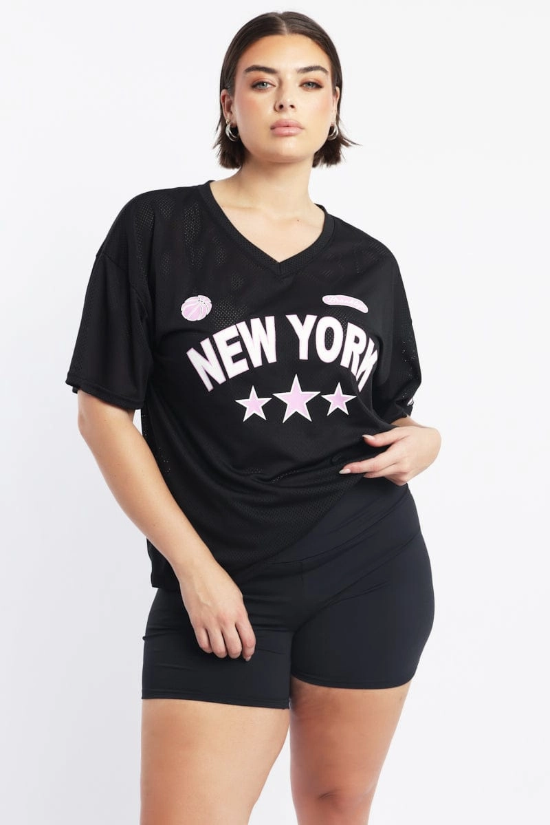 Black Graphic T Shirt Short Sleeve Crew Neck Versatile Design Athletic Fit