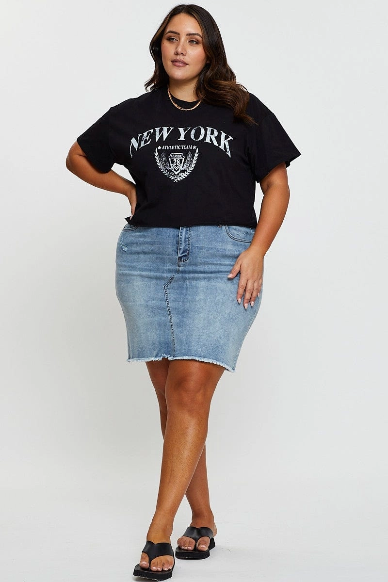Light Layers Black Graphic T-shirt New York Crew Neck Short Sleeve
