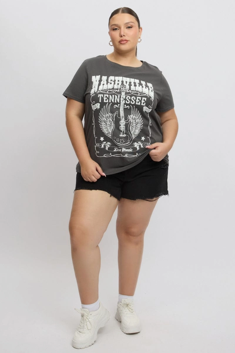 Casual Chic Wear Comfy Base Grey Graphic T Shirt Short Sleeve Crew Neck