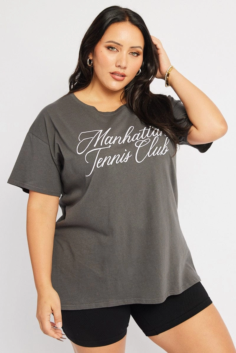 Grey Graphic T-shirt Short Sleeve Crew Neck petite size