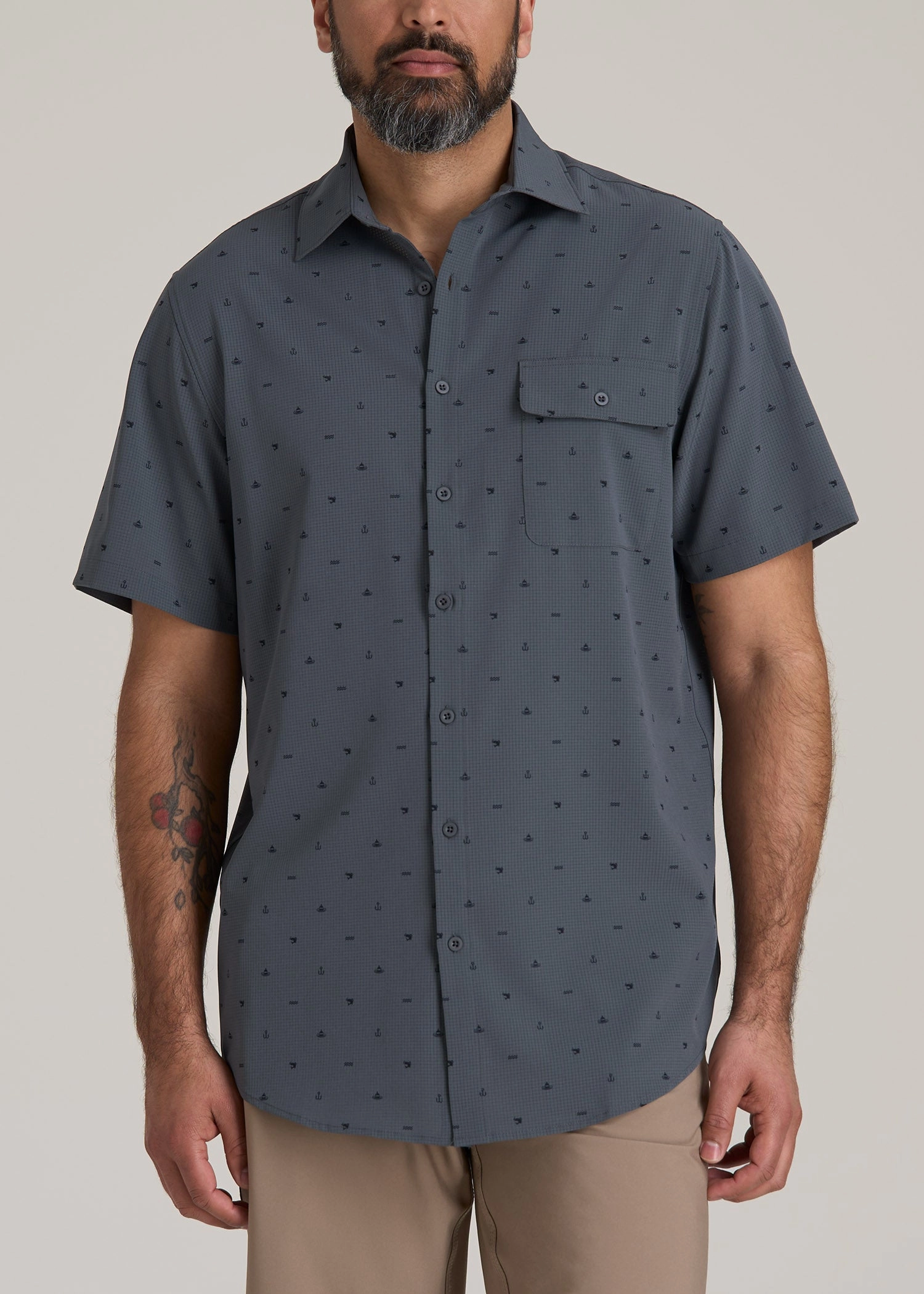 Multipanel Construction LJ&S Great Lakes Sport Shirt for Tall Men in Fishing Icon Print