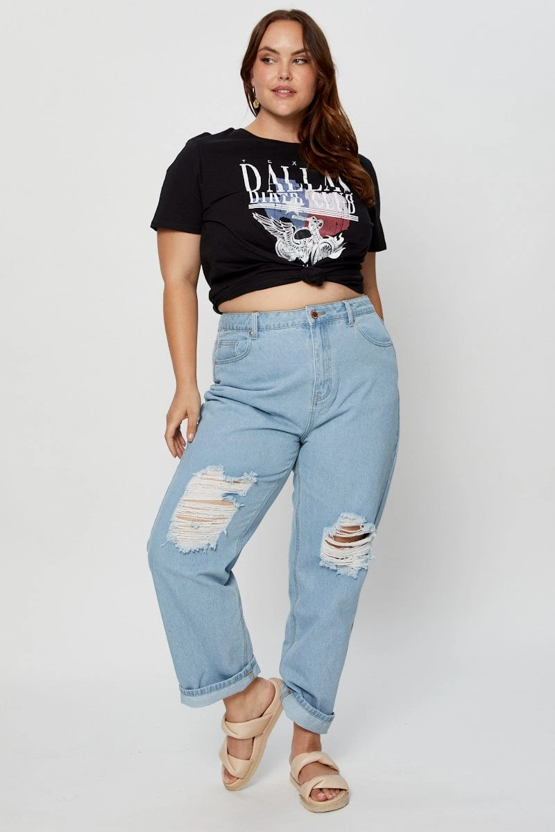 Comfortable All Day Wear Retro Style Black Graphic T-shirt Crew Neck Short Sleeve