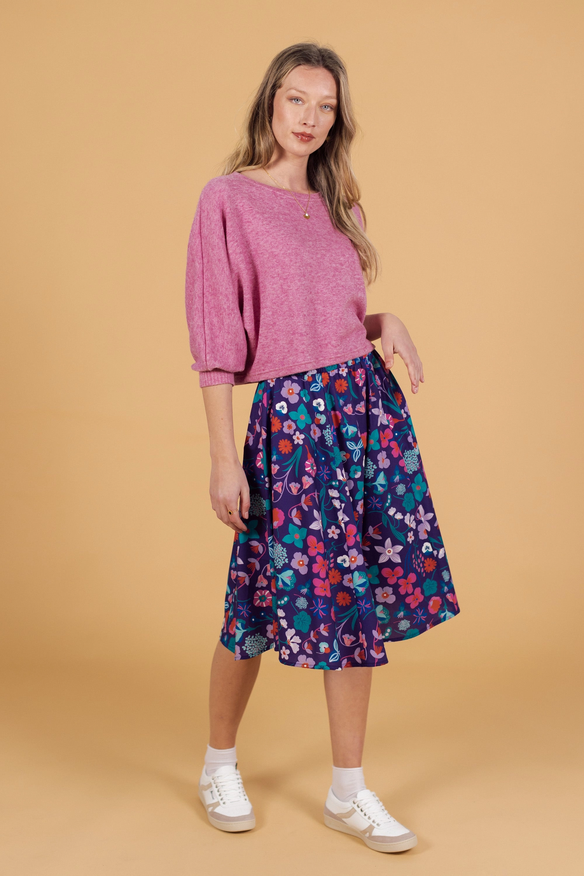 Skirt Mireille Purple Floral Simple Styling Wardrobe Hero