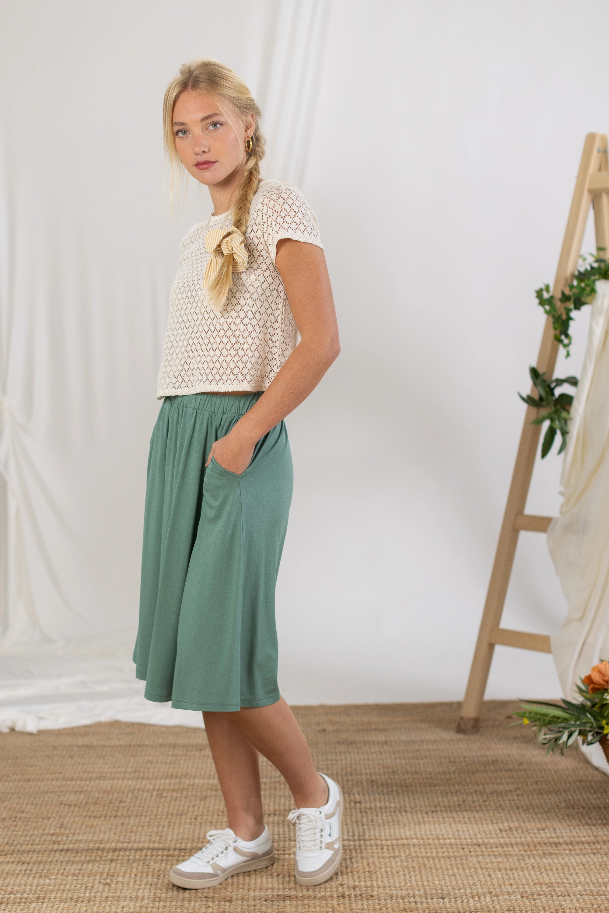 Skirt Serena Dusty Green Cashmere Touch Flexible Waistband