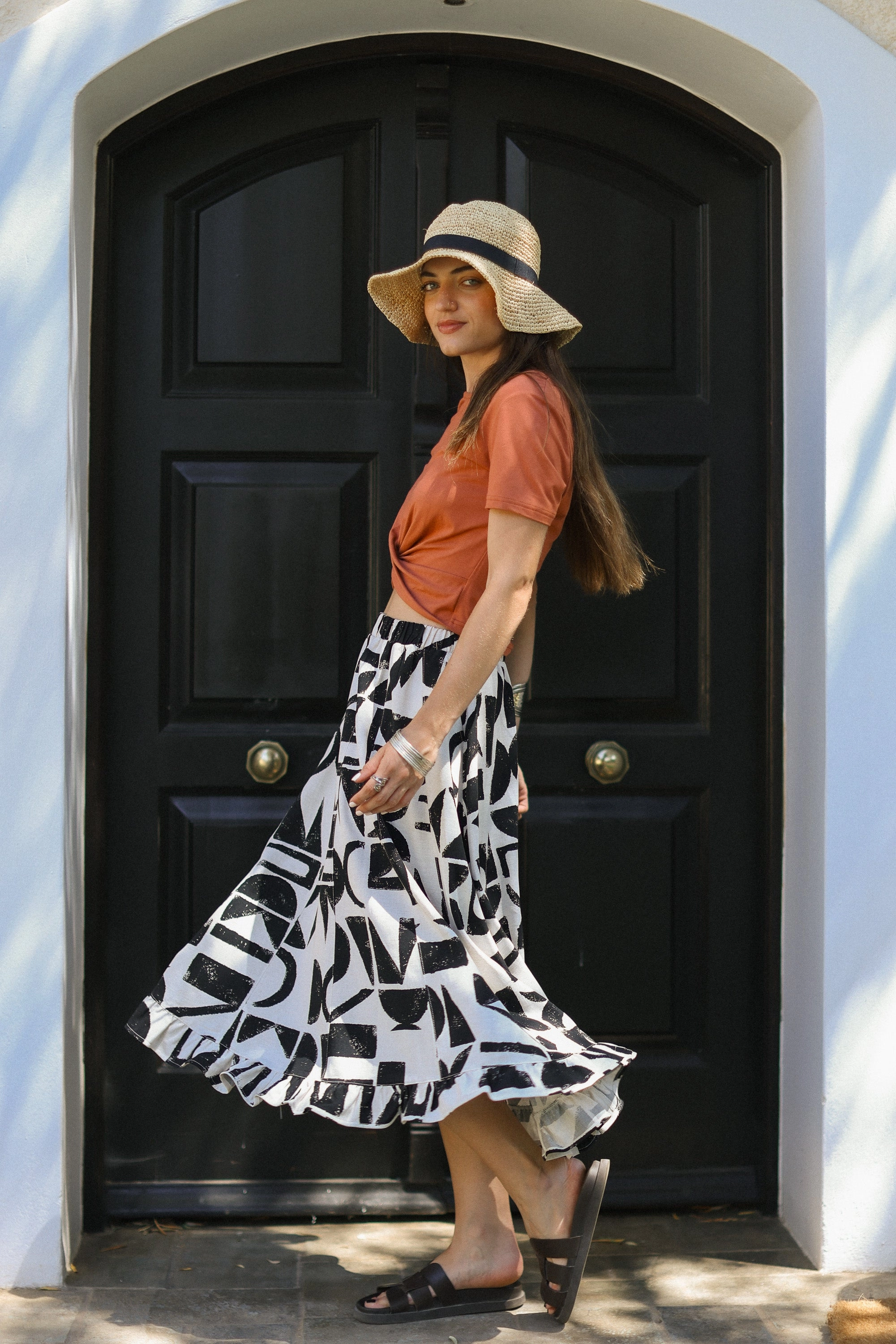 Cuffed hem Light Fabric Skirt Vaiana Geometric