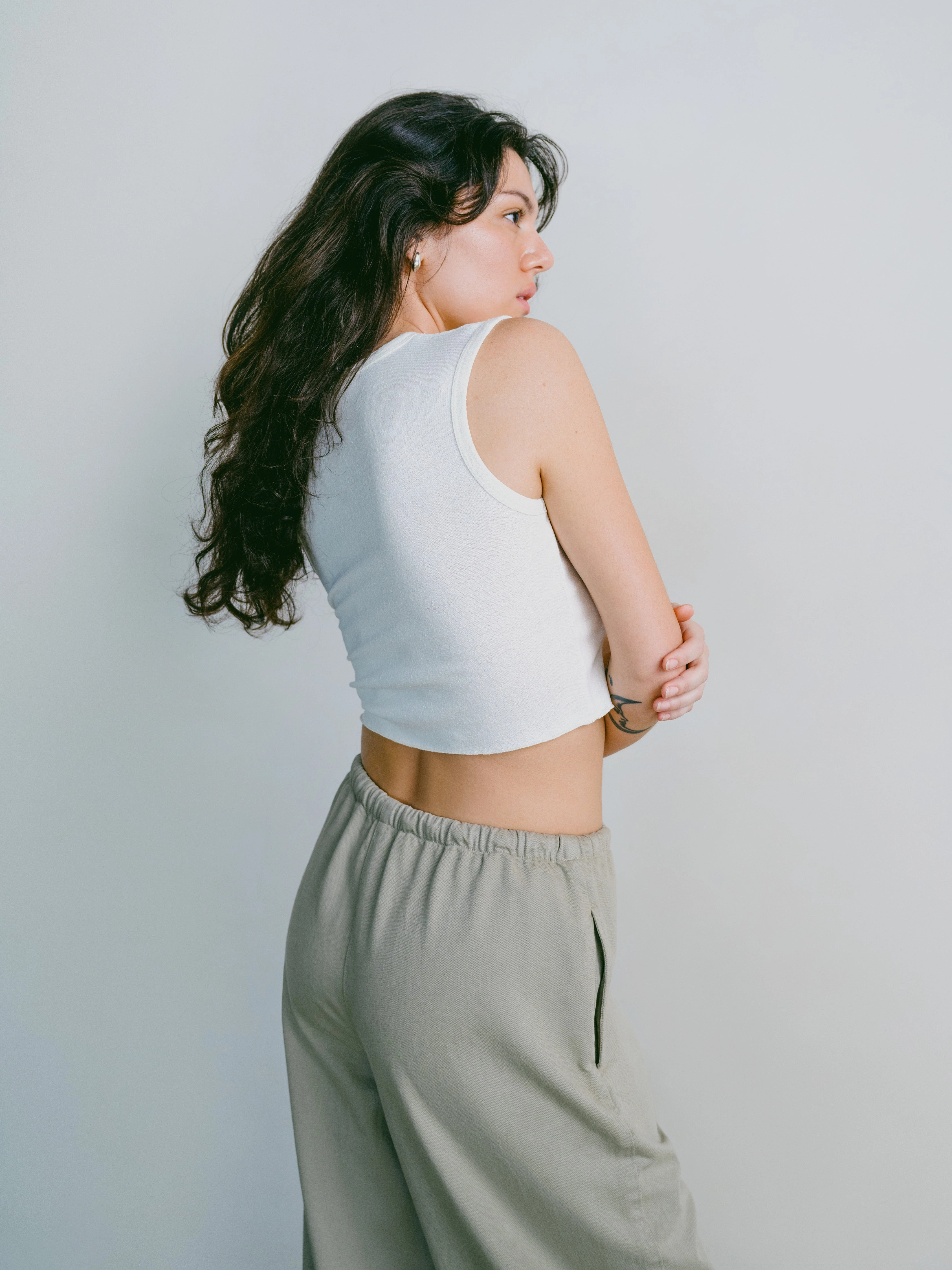 Tasi Crop, Regen Silk Noil Jersey, Natural Cozy Feeling Adjustable Hem