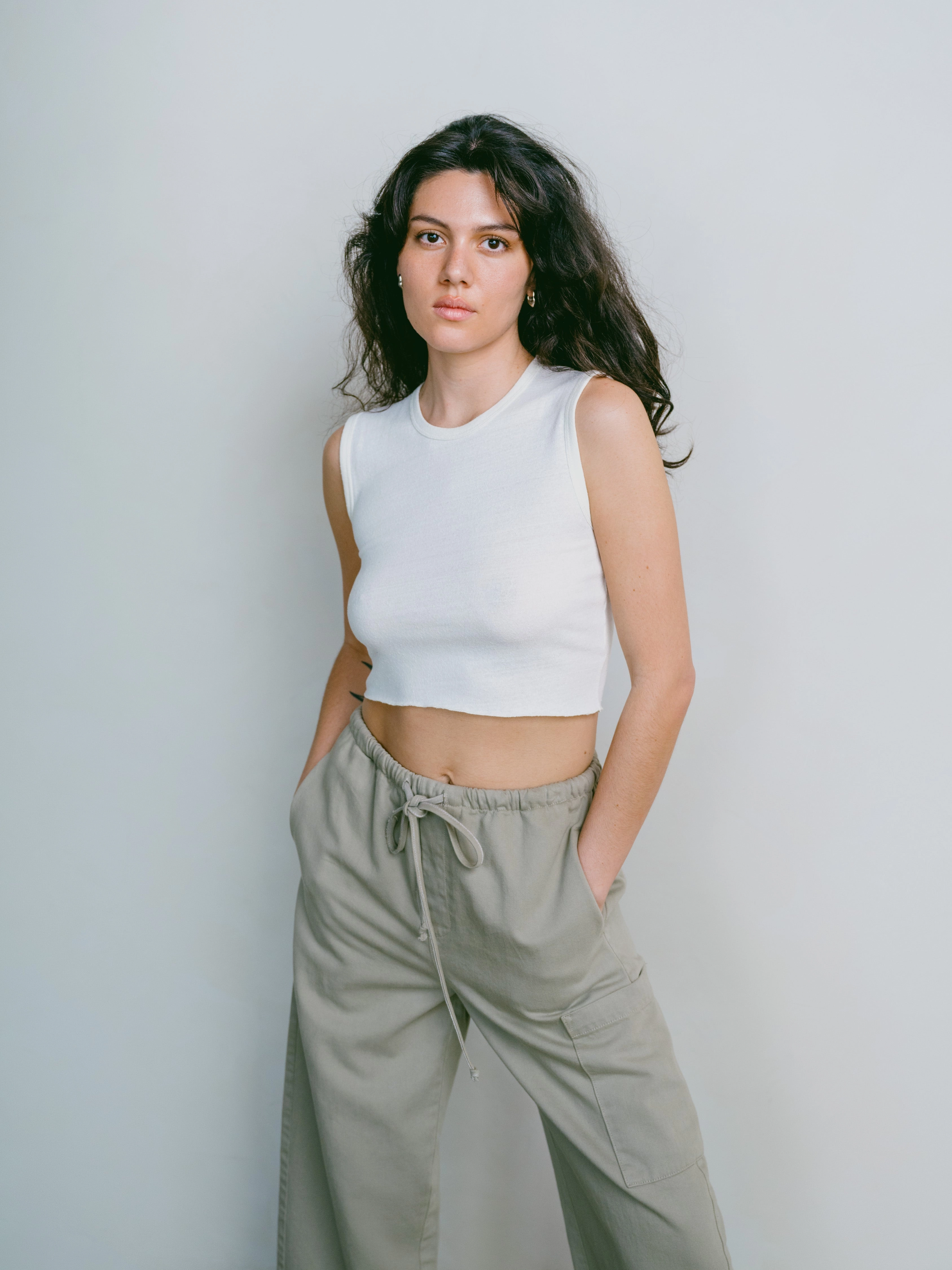 Tasi Crop, Regen Silk Noil Jersey, Natural Fashionable Option Heather Jersey Material