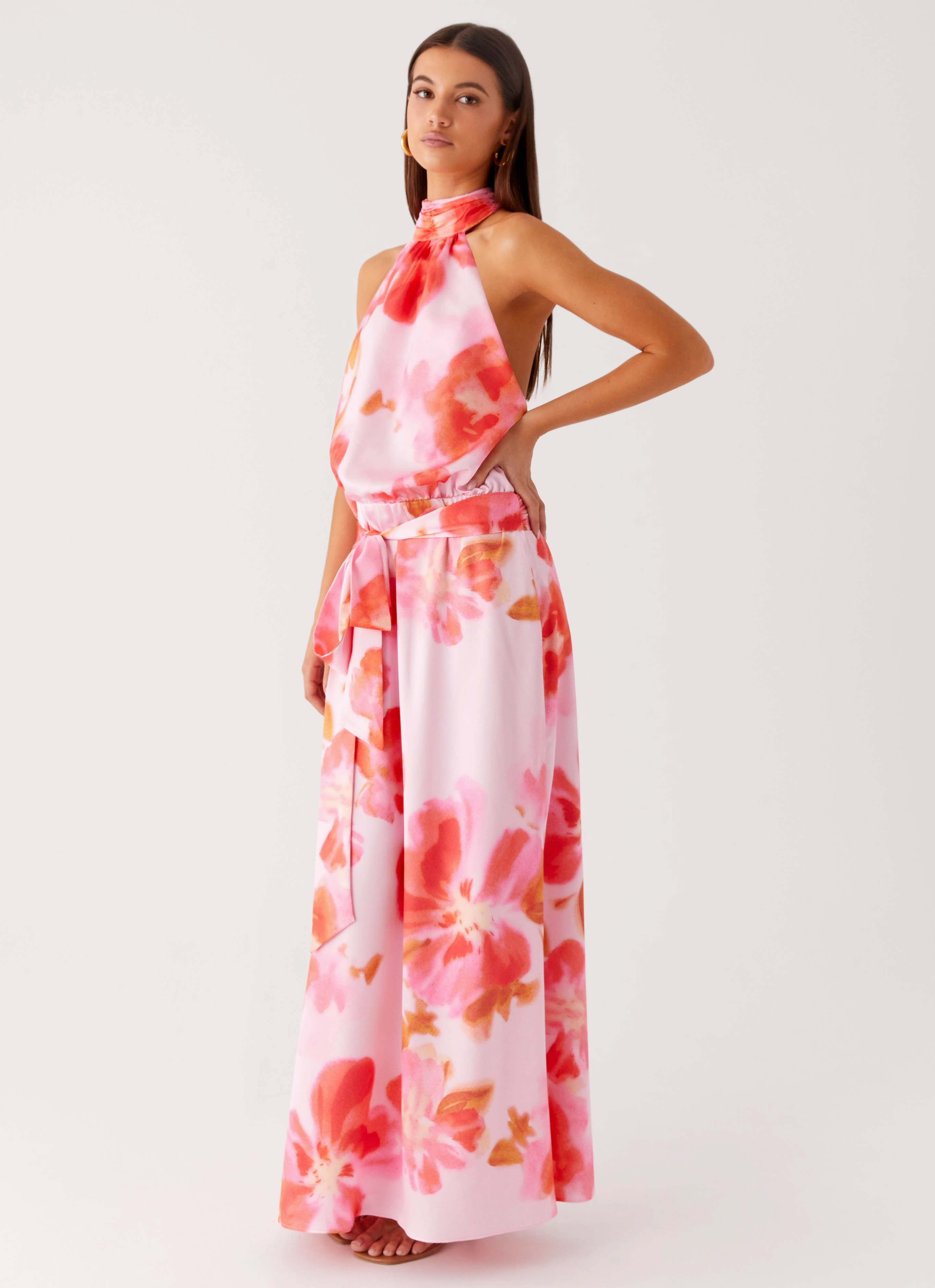 Subtle Edge Diablo Backless Maxi Dress - Blushing Blossom