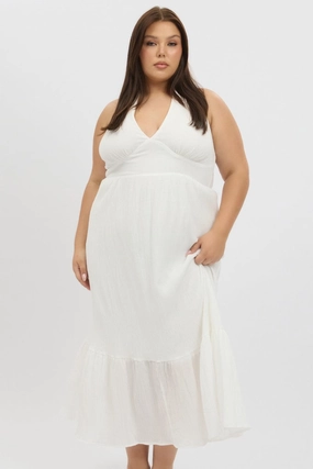 White Halter Neck Dress Sleeveless Textured Elegant formal outfit