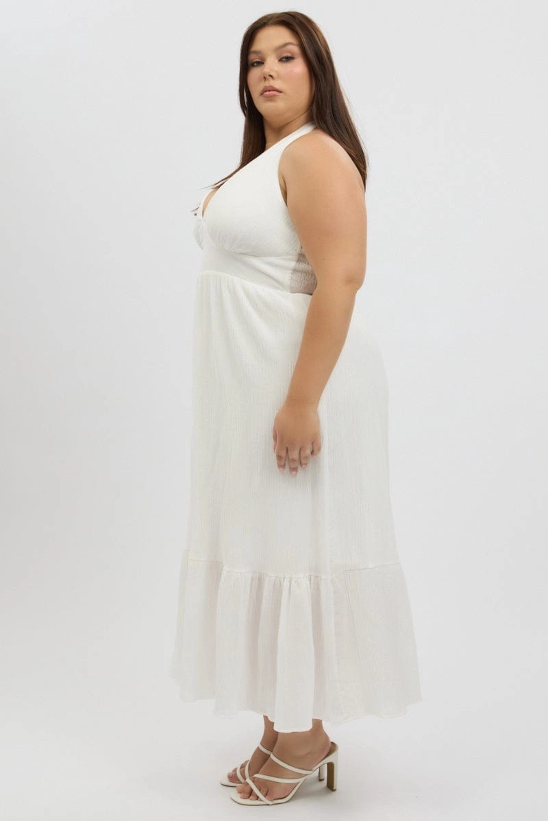 Chic Motion White Halter Neck Dress Sleeveless Textured