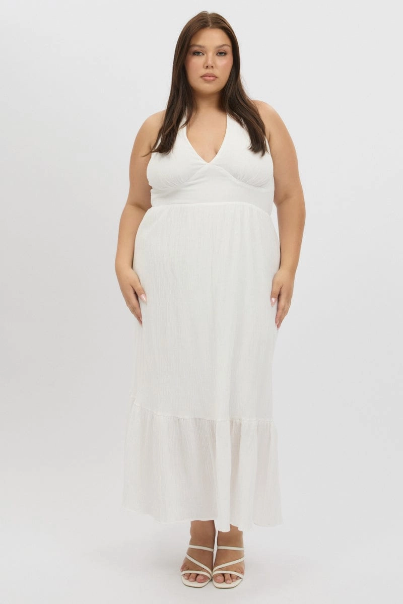 White Halter Neck Dress Sleeveless Textured Smart and Stylish Body Fit