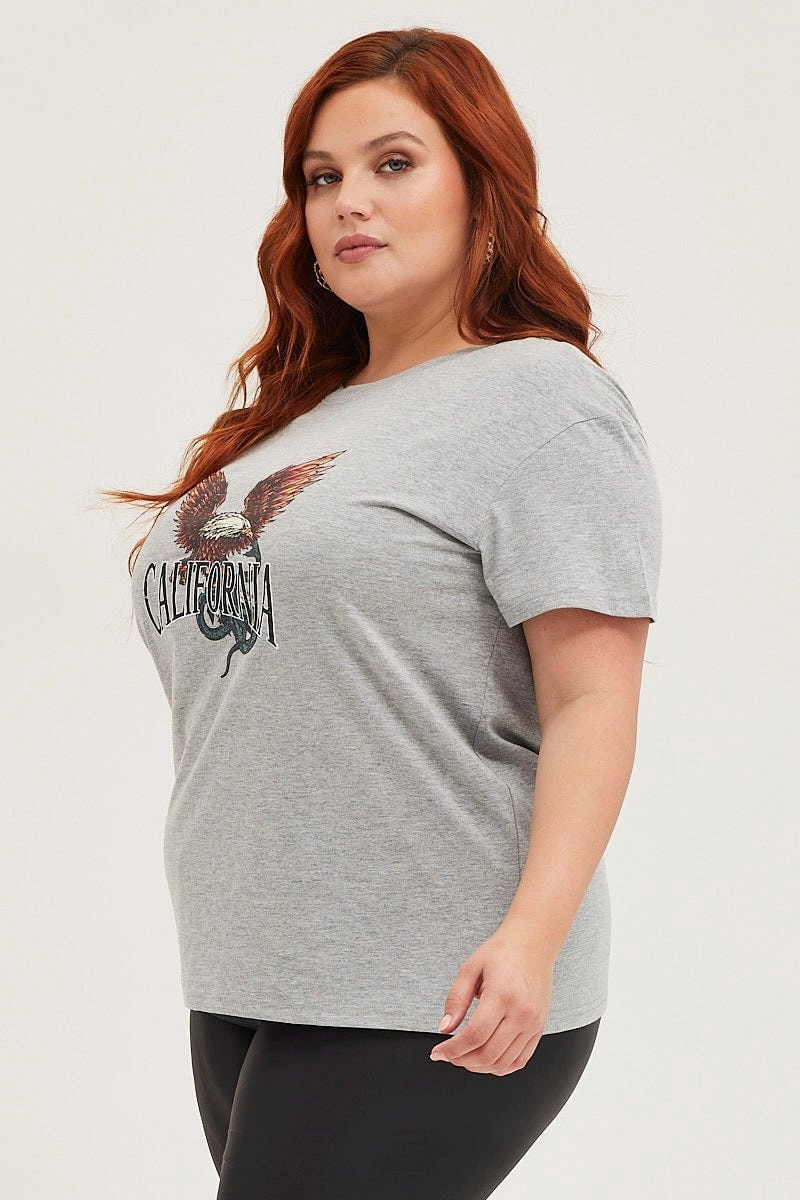 All-day Comfort Grey Graphic T-shirt Eagle 1989 Short Sleeve Cotton