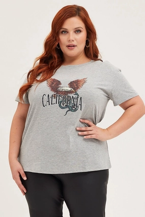 Grey Graphic T-shirt Eagle 1989 Short Sleeve Cotton Breathable knit Classic Wearable