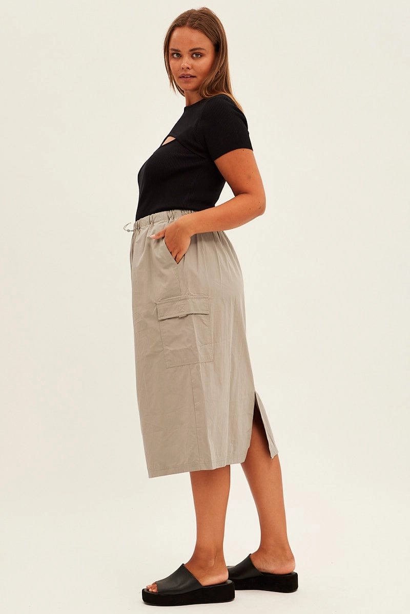 Grey Parachute Midi Skirt Minimal Touch
