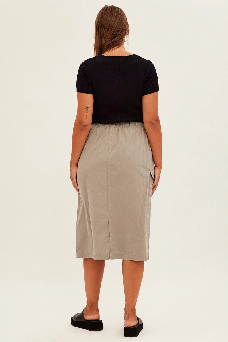 Grey Parachute Midi Skirt Easy Outfit