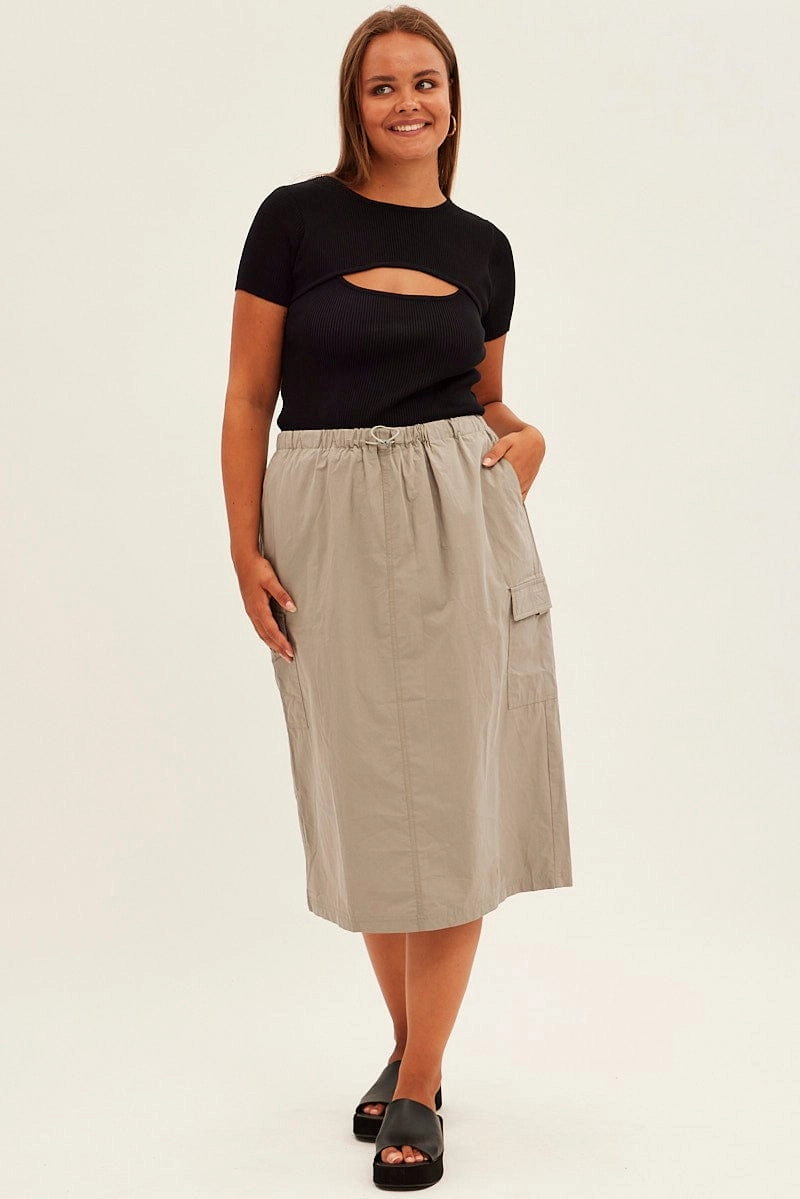 Grey Parachute Midi Skirt Travel Vibes casual finish