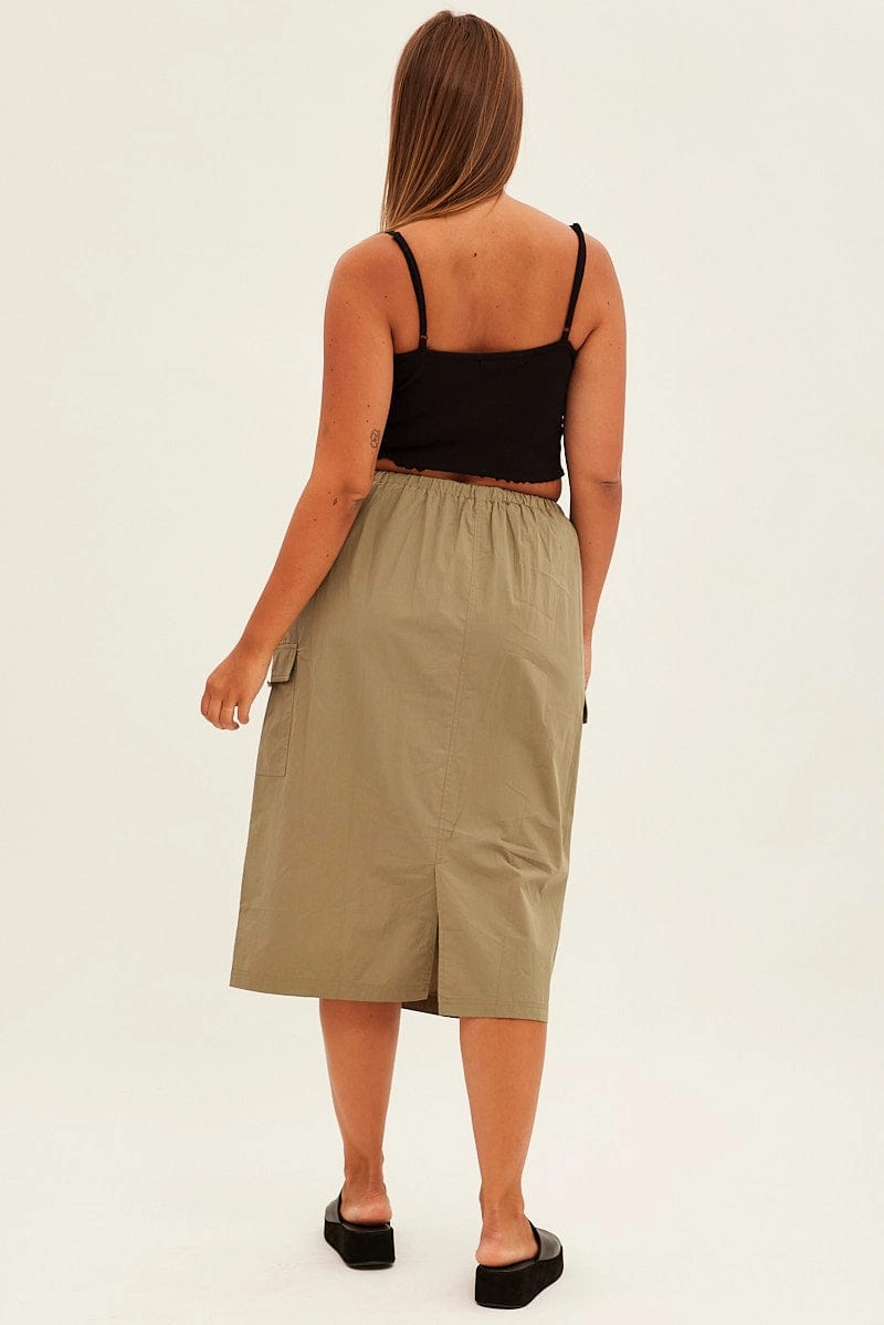 Fashion Style Green Parachute Midi Skirt