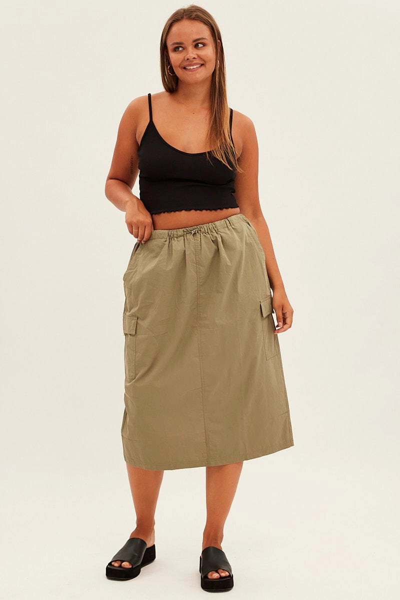 Green Parachute Midi Skirt Chic Look