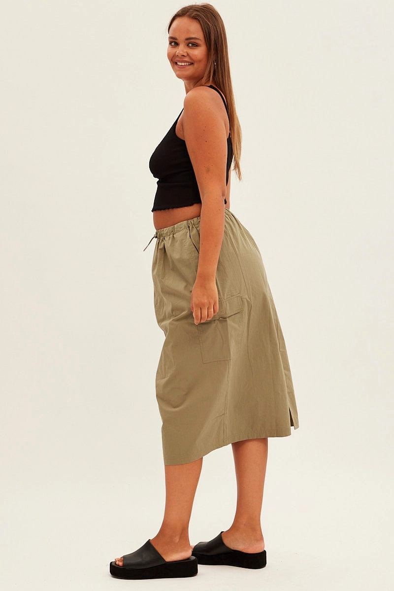 Green Parachute Midi Skirt Fashion Combo Cashmere Touch