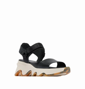 Sorel Women's Kinetic Y-Strap Wedge Sandal - Black Recycled Fabric Webbing Abrasion Resistant Straps