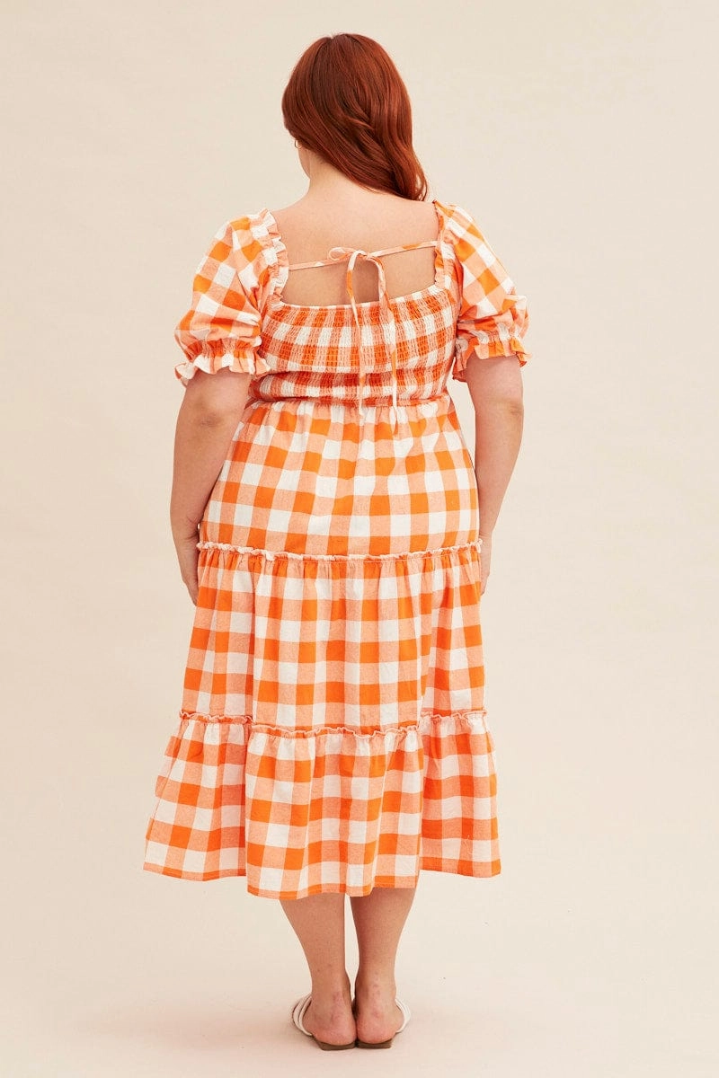 All-Day Comfort Wear Ready Glow Check Short Sleeve Check Shirred Midi Dress