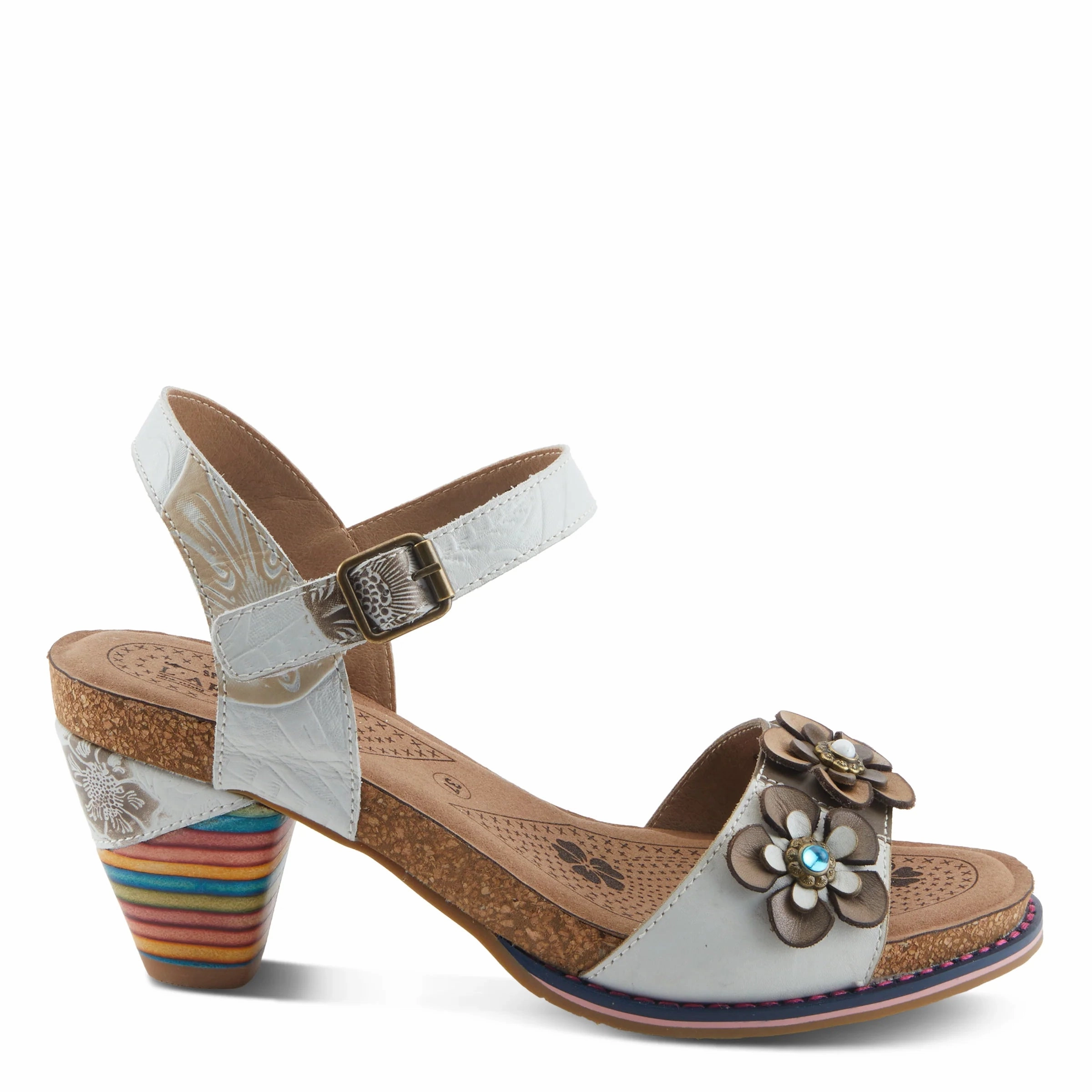 Breezy Comfort Snake Skin L'Artiste by Spring Step Bluesky Ankle Strap - White Multi