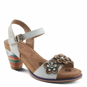 L'Artiste by Spring Step Bluesky Ankle Strap - White Multi Durable Outsole Lug Pattern