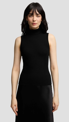 Sleeveless Turtleneck in Stretch Wool | Black product fringe edginess