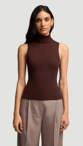 product graduation elegance Fall Sleeveless Turtleneck in Stretch Wool | Chocolate