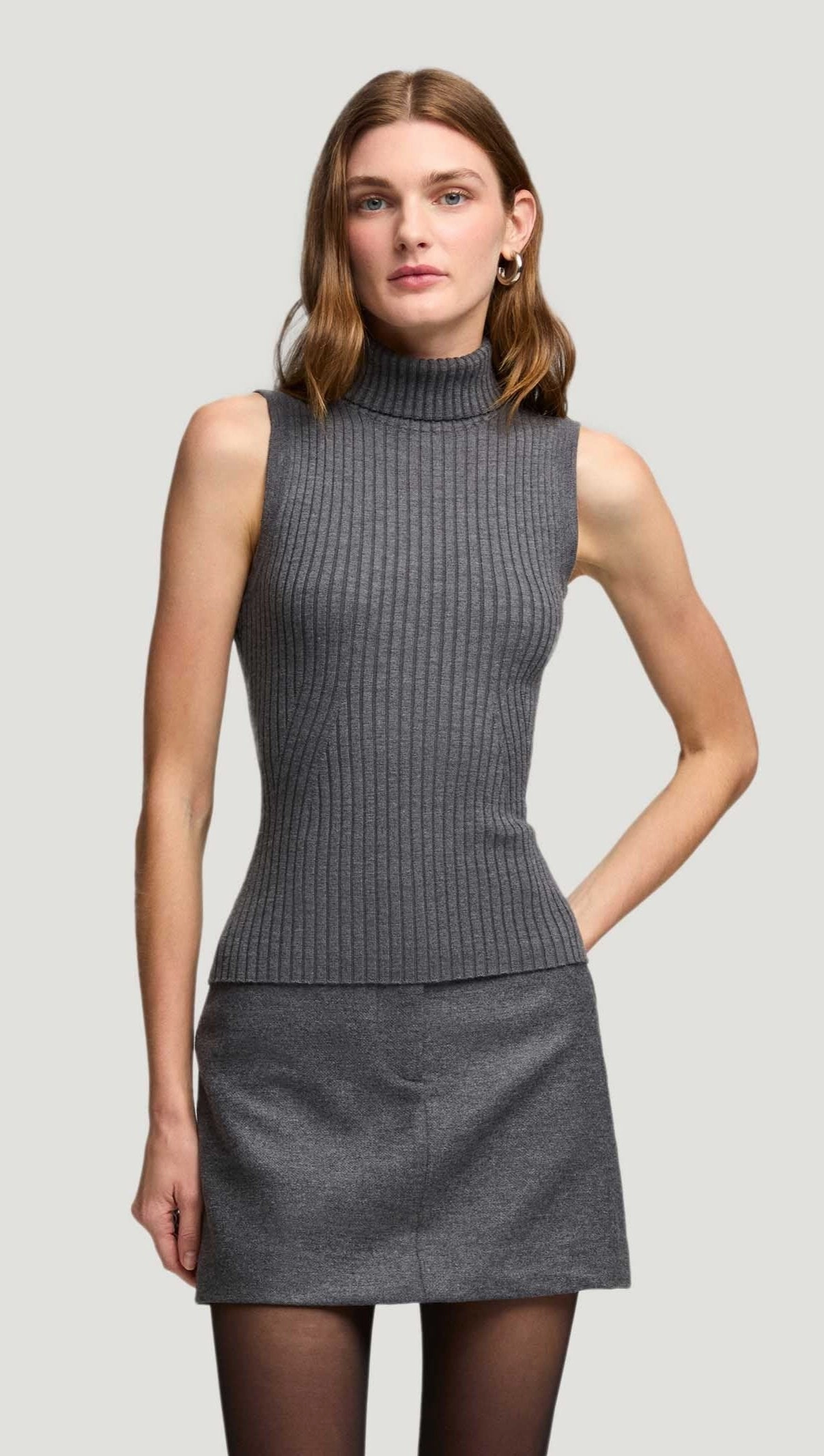 product vacation wear freedom Urban Minimal Sleeveless Turtleneck in Stretch Wool | Grey