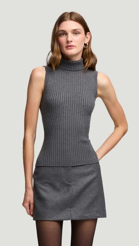 product vacation wear freedom Urban Minimal Sleeveless Turtleneck in Stretch Wool | Grey