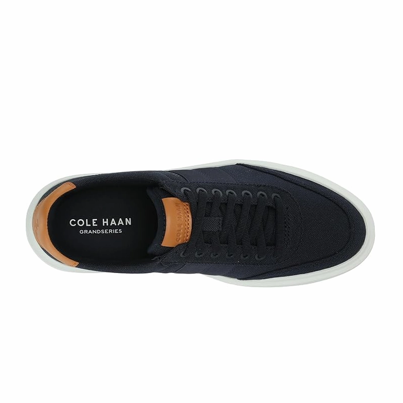 Slip Resistant Cole Haan Men's Grandpro Rally Canvas Sneaker - Navy Blazer/Natural Tan/Optic White