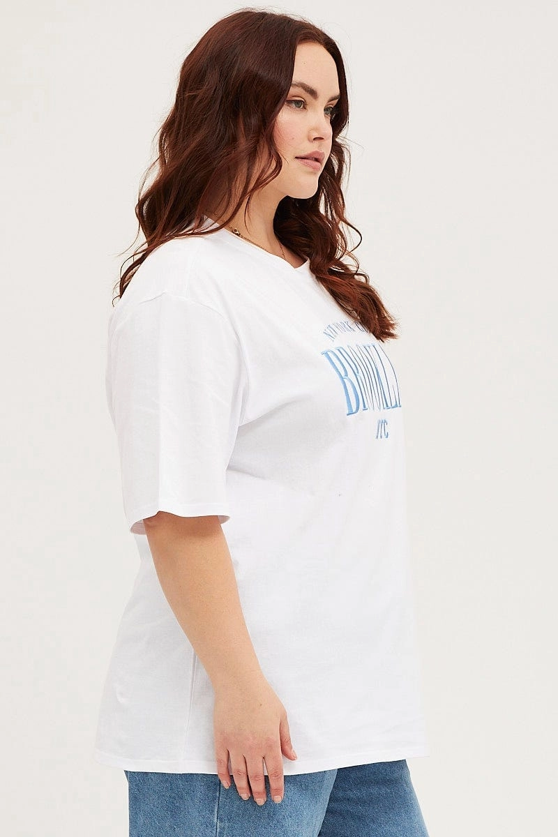 White Oversized T-shirt Brooklyn Crew Neck Short Sleeve High-End Quality Thermoregulating Fabric