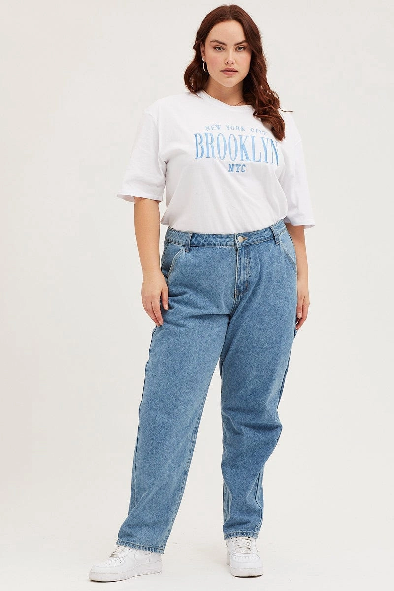 White Oversized T-shirt Brooklyn Crew Neck Short Sleeve Airflow Mesh Panels