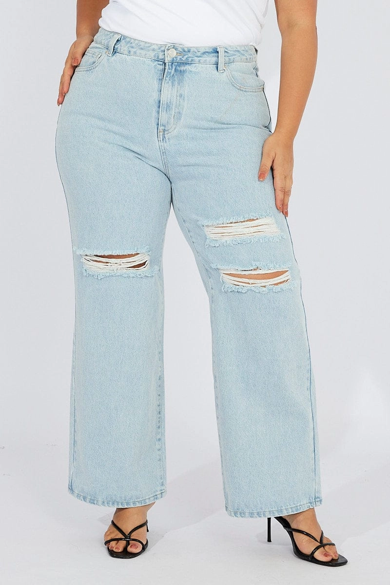 Denim Wide Leg Jeans High Rise Distressed Spring Mood Bold City Walk Casual Friday