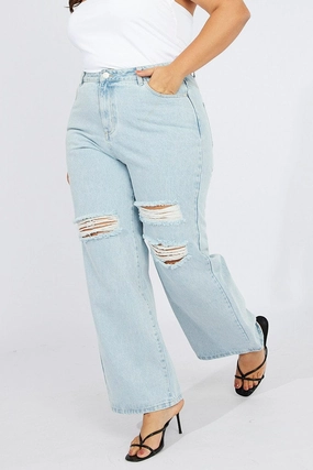 Denim Wide Leg Jeans High Rise Distressed Trend Setter Chill Outfit Basic Style