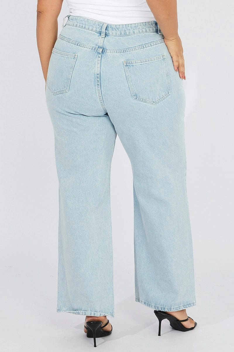 Belt Loop Reinforcement Road Trip Casual Friday Home Comfort Denim Wide Leg Jeans High Rise Distressed