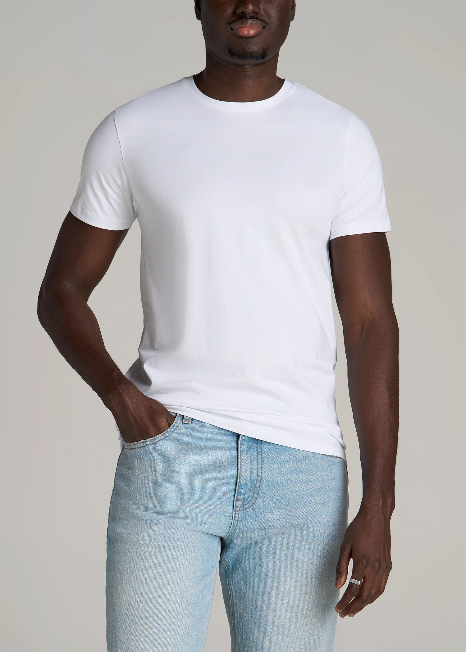 The Essential MODERN-FIT Crewneck Tee for Tall Men in White Laser Cut Edges