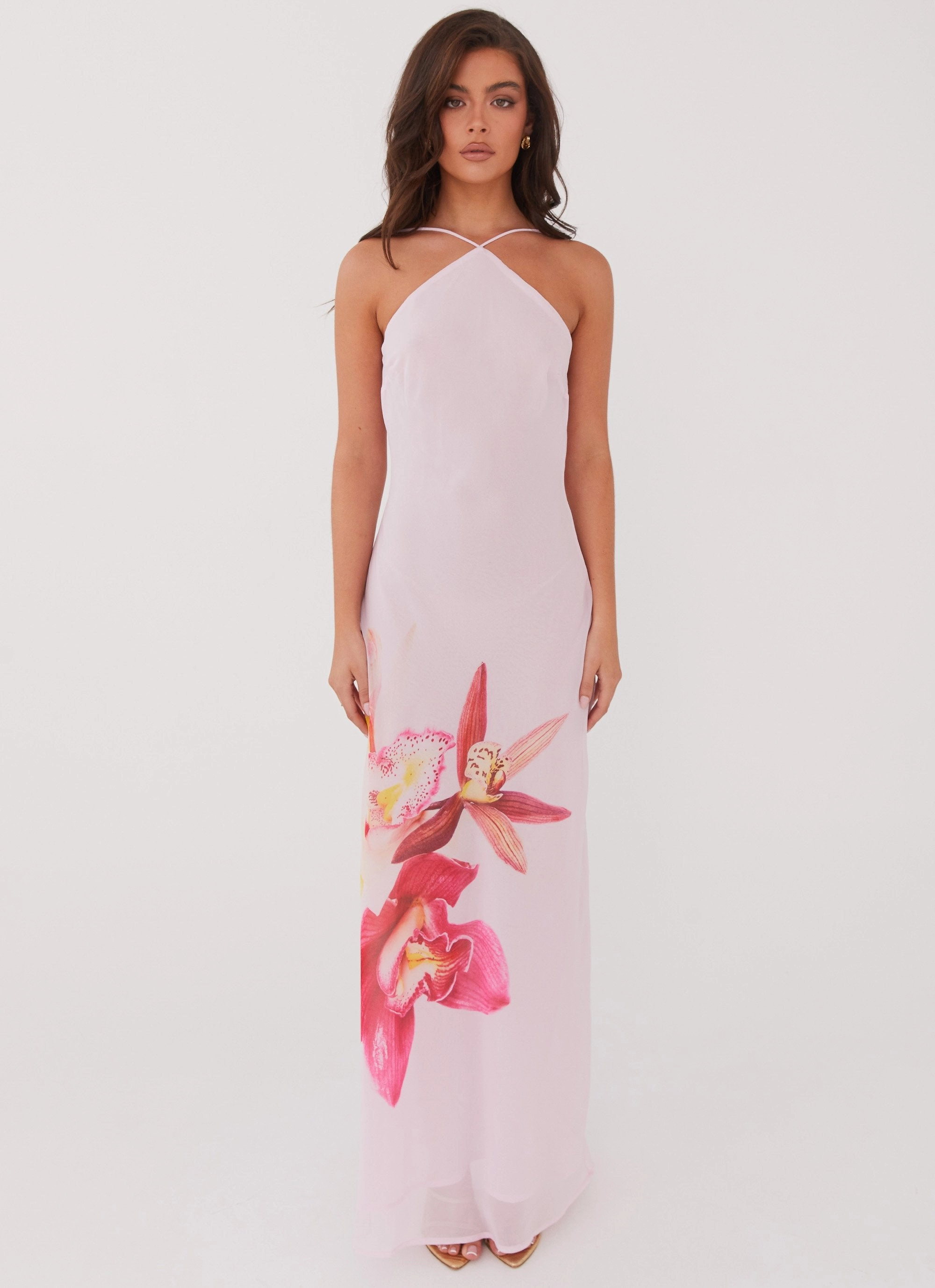Blossom Hearts Maxi Dress - Pink Peony Fitted waist