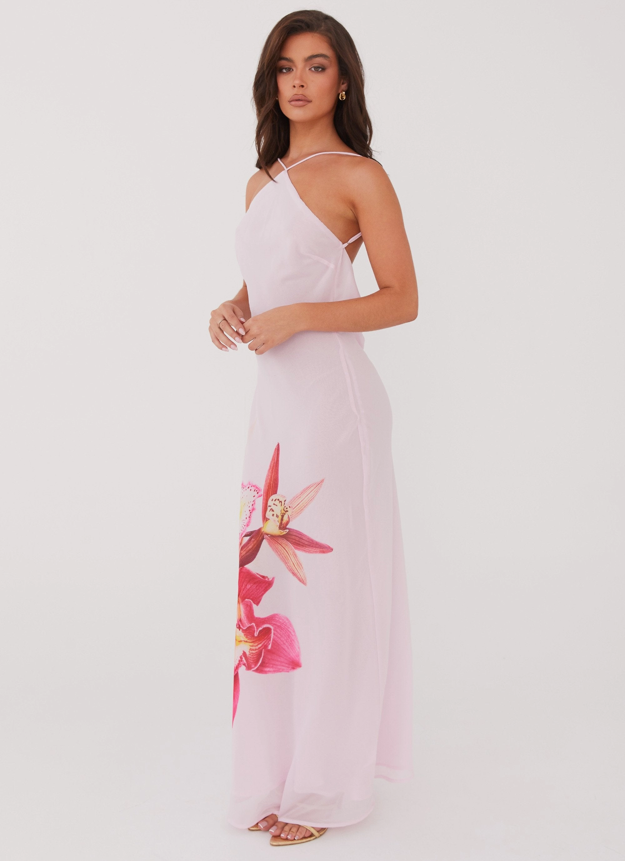 Blossom Hearts Maxi Dress - Pink Peony Crisp Silhouette Flowing Texture