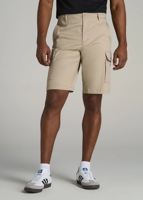 Stretch Twill Cargo Shorts for Tall Men in Light Khaki Trendy Look Light Fabric