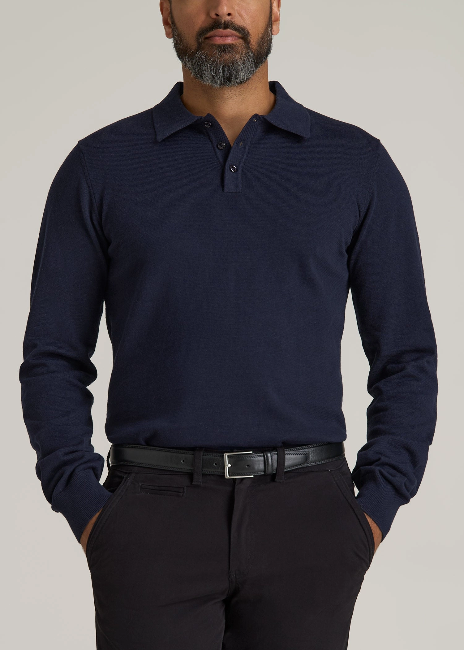 Men??s Tall Polo Sweater in Evening Blue Fitted Shape Sporty Design