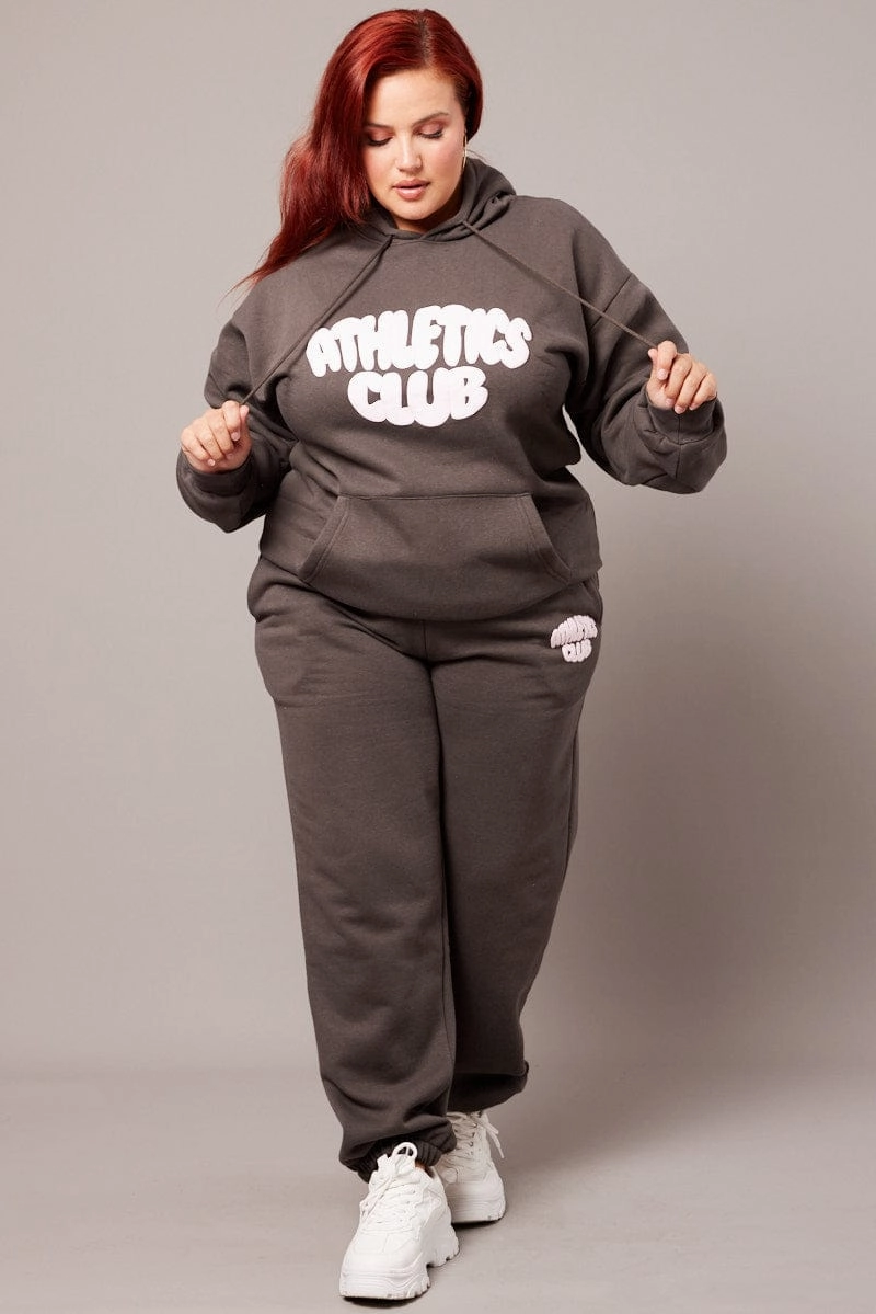 Reinforced Stress Points Simple Cut Grey Track Pants High Rise
