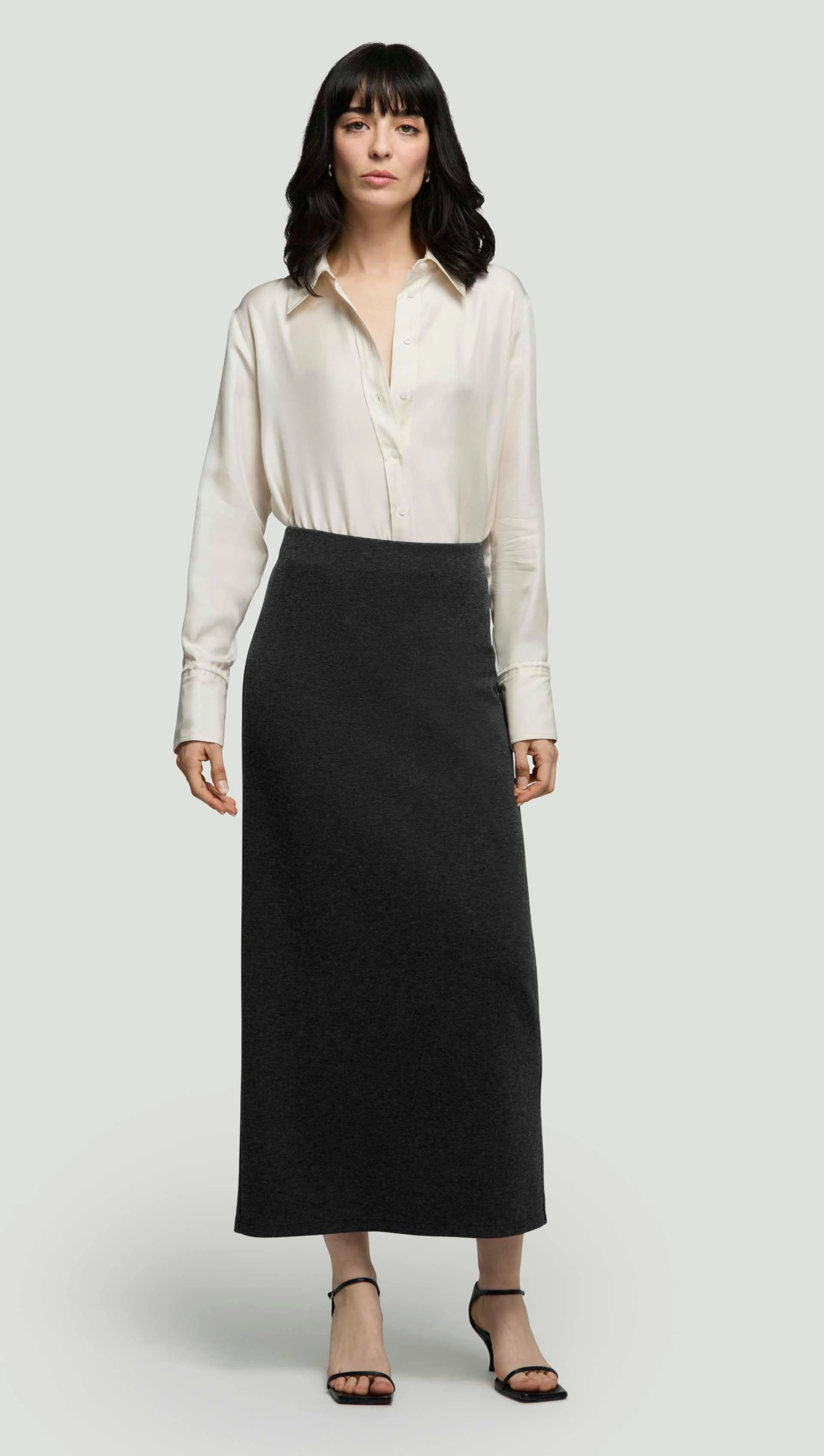 Smooth Layer Slim Skirt in Wool Jersey | Dark Grey Melange