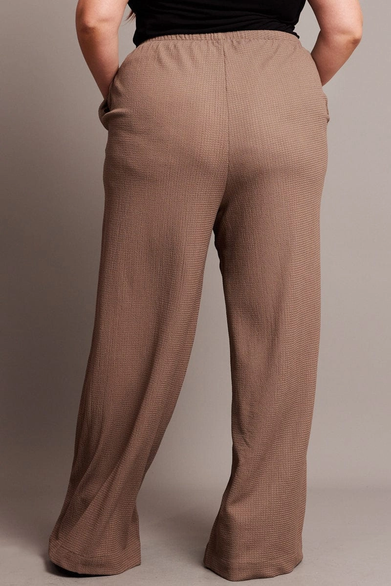Seamless Comfort Performance Gear Brown Wide Leg Pants High Rise Textured Fabric